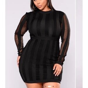✨Fashion Nova Arlette Bandage Dress Black Bodycon Fitted S Long Sleeve Trendy